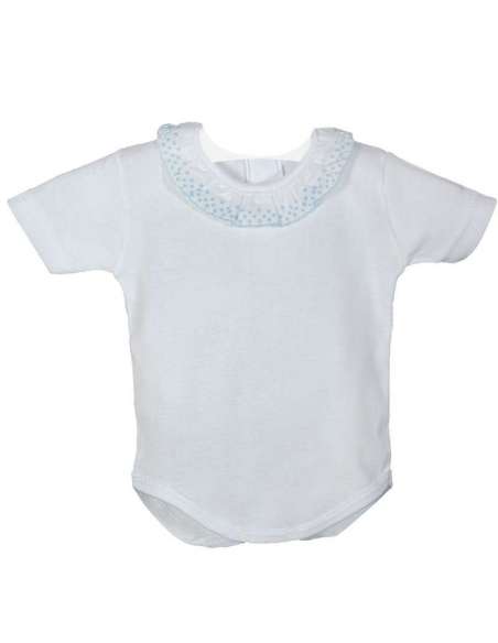 19010 BLANCO/CELESTE BODY M/CORTA CUELLO PUNTILLA MARCA CALAMARO