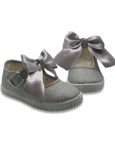 Canvas Mary Jane Javer 6220 silver with bow