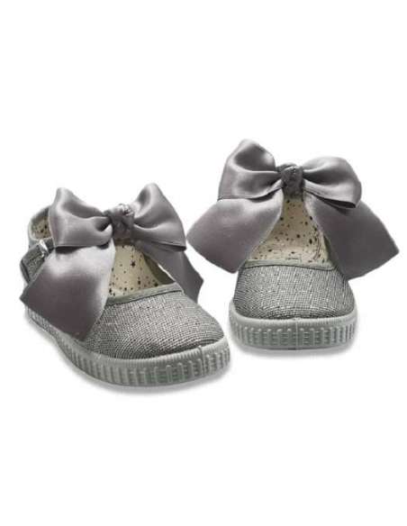 Canvas Mary Jane Javer 6220 silver with bow