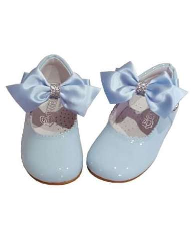 MARY JANES IN PATENT WITH SHINY BOW BAMBI 4199 SKY BLUE
