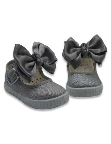 Canvas Mary Jane Javer 6220 silver with bow