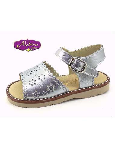 GIRLS SANDALS IN LEATHER  ALADINO 2194 SILVER