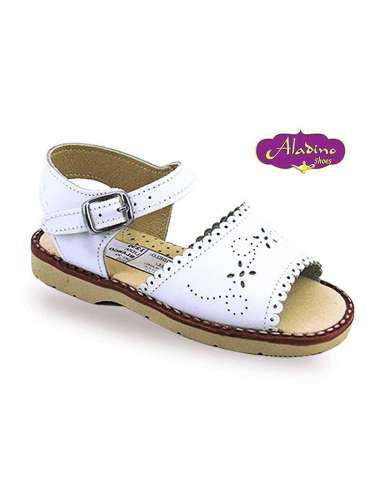 GIRLS SANDALS IN LEATHER  ALADINO 1239 WHITE