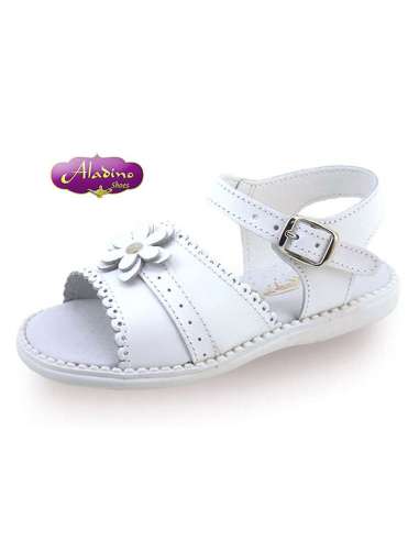 GIRLS SANDALS IN LEATHER  ALADINO 4602 WHITE