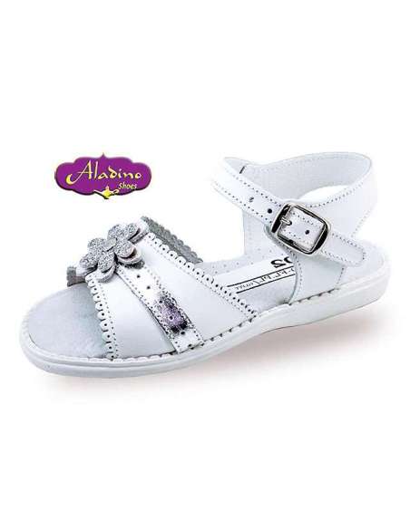 GIRLS SANDALS IN LEATHER  ALADINO 4602 SILVER