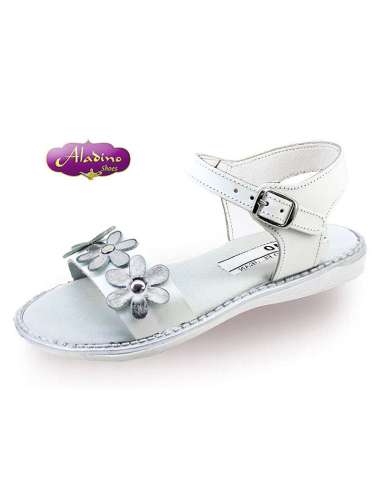 GIRLS SANDALS IN LEATHER  ALADINO 9010A WHITE