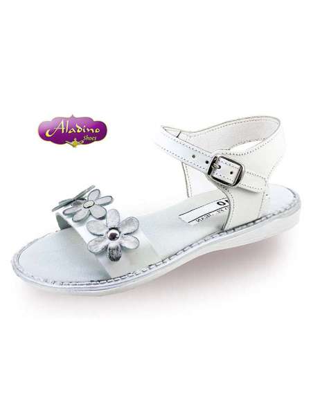 GIRLS SANDALS IN LEATHER  ALADINO 9010A WHITE