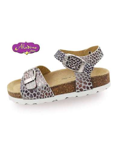 GIRLS SANDALS IN LEATHER  ALADINO 11253 SILVER