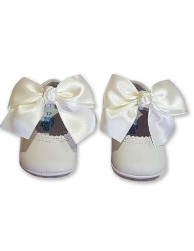BABY PRAM SHOES IN LEATHER WITH BOW 712 BEIG