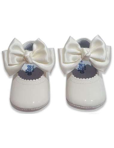 PRAM SHOES IN PATENT BUTTERFLY BOW CITOS 712 BEIG