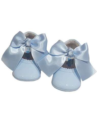 PRAM SHOES IN PATENT WITH EMMA´S BOW 712C SKY BLUE