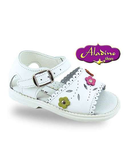 SANDALIA DE NIÑA EN PIEL COMBINADA ALADINO 2173 BLANCO