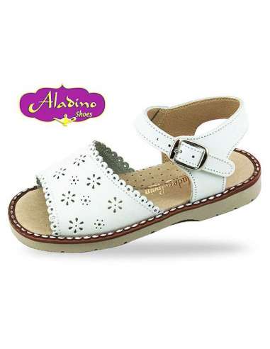 GIRLS SANDALS IN LEATHER  ALADINO 2194 WHITE