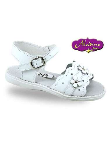 GIRLS SANDALS IN LEATHER  ALADINO 2203 WHITE