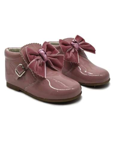 T-BAR IN PATENT WITH VELVET BOW BAMBI 5161 DARK PINK