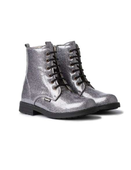 Bota Militar Charol Puntini Cordones AngelitoS 418 Plata