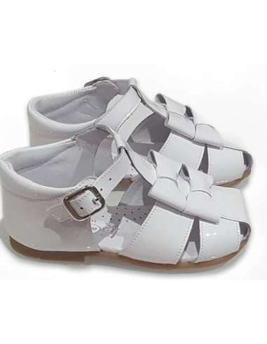 GIRLS SANDALS IN PATENT WITH DOUBLE BOW BAMBI 5217 WHITE
