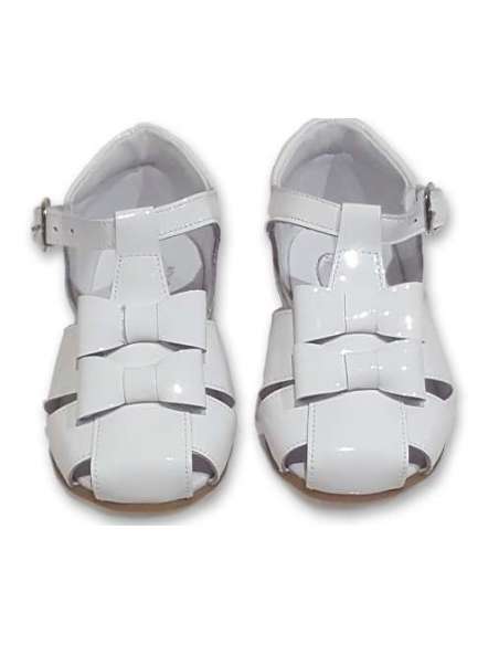 GIRLS SANDALS IN PATENT WITH DOUBLE BOW BAMBI 5217 WHITE