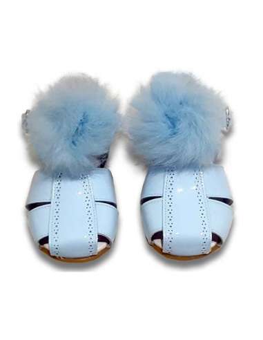 GIRLS SANDALS IN PATENT WITH FUR BAMBI 4985 SKY BLUE