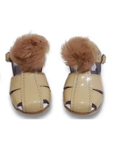 GIRLS SANDALS IN PATENT WITH FUR BAMBI 4985 CAMEL