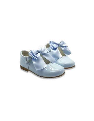 Mary Janes in patent leather Cocoboxi 6270 sky blue with bows