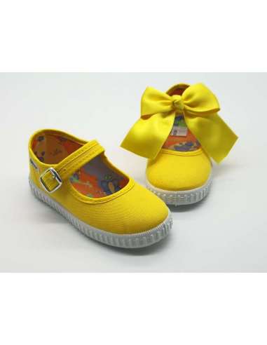 Canvas Mary Janes Javer 62 yellow with bow