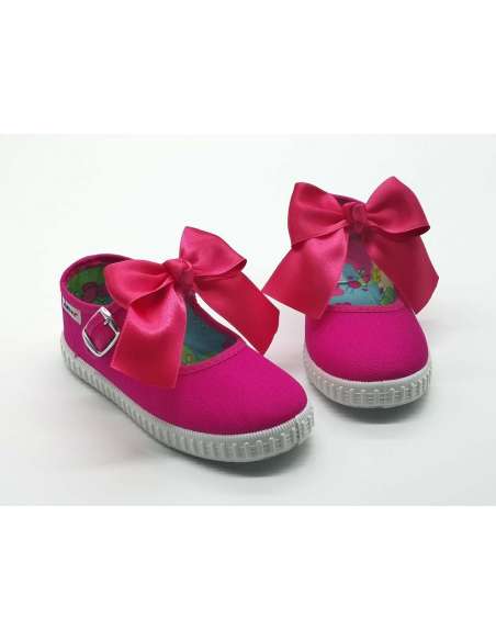 Canvas Mary Janes Javer 62 fushia with bow
