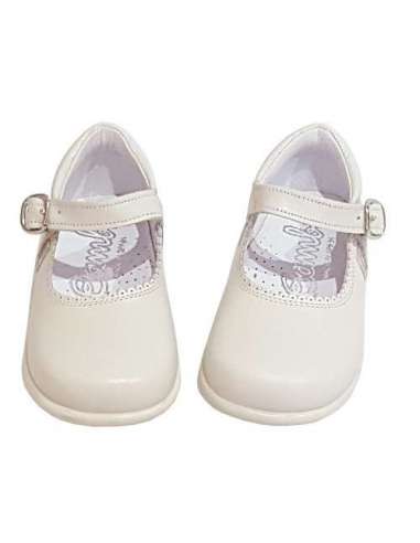 Baby Mary Janes in leather Bambi cream 457