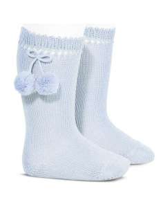 25042 CELESTE CALCETIN ALTO PERLE CON BORLAS MARCA CONDOR