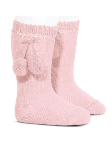 25042 PINK HIGH SOCKS WITH POMPOMS BRAND CONDOR