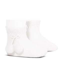25044 200 BLANCO CALCETIN CORTO PERLE CON BORLAS MARCA...