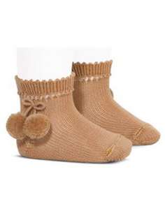 25044 326 CAMEL SHORT SOCKS WITH POMPOMS BRAND CONDOR
