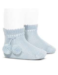 25044 410 AZUL BEBE CALCETIN CORTO PERLE CON BORLAS MARCA...