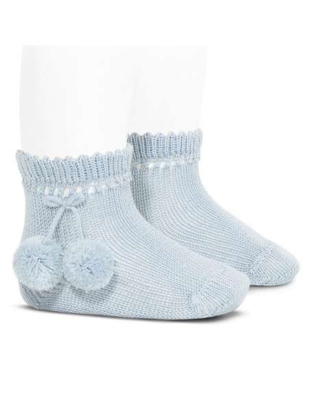 25044 410 LIGHT BLUE SHORT SOCKS WITH POMPOMS BRAND CONDOR