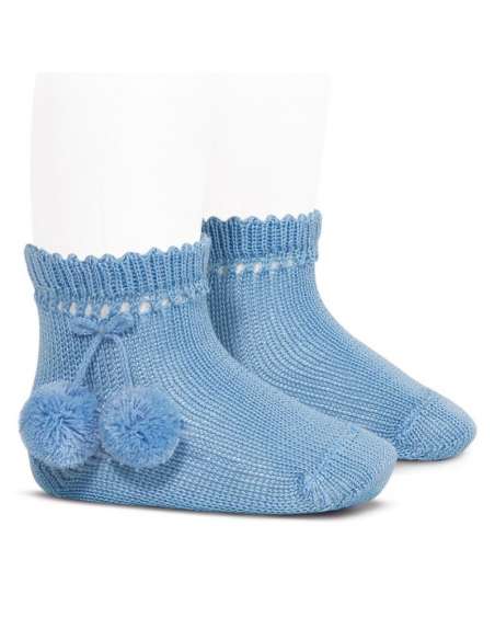 25044  446 BLUE SHORT SOCKS WITH POMPOMS BRAND CONDOR