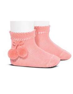 25044 526 ROSA PALO  CALCETIN CORTO PERLE CON BORLAS...