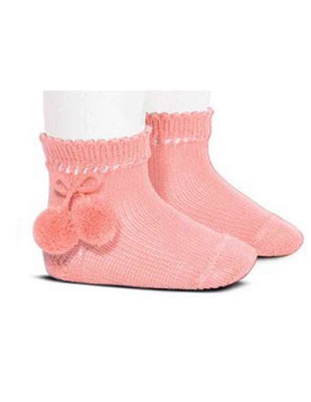 25044 526 ROSA PALO  CALCETIN CORTO PERLE CON BORLAS MARCA CONDOR