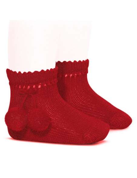 25044 550 ROJO  CALCETIN CORTO PERLE CON BORLAS MARCA CONDOR