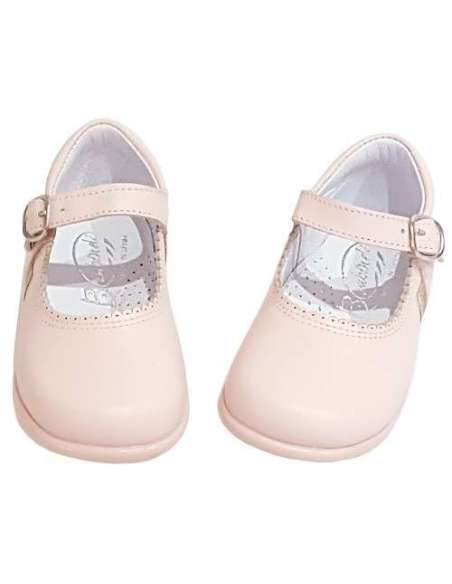 Baby Mary Janes in leather Bambi pink 457