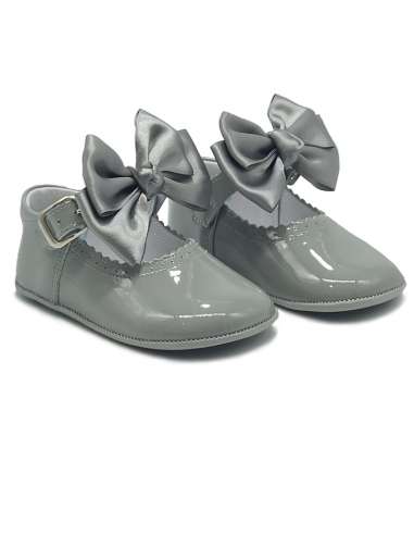 PRAM SHOES IN PATENT BUTTERFLY BOW CITOS 712 GREY