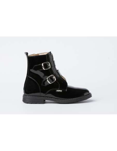 Bota Militar Charol Puntini Hebillas AngelitoS 415 Negro