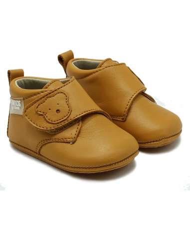 PRAM SHOES IN LEATHER WITH VELCRO F-102 Mustard