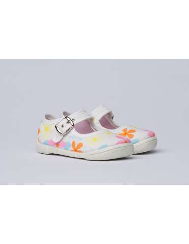 Mary Janes Canvas flowers Angelitos 106 White