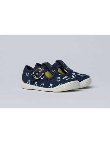 T-Bars Canvas with Fishes Angelitos 105 Navy