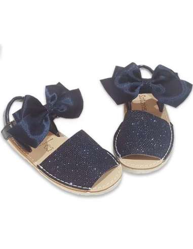 SPANISH AVARCAS IN GLITTER LEATHER WITH BOW SALTARINES 7501 NAVY
