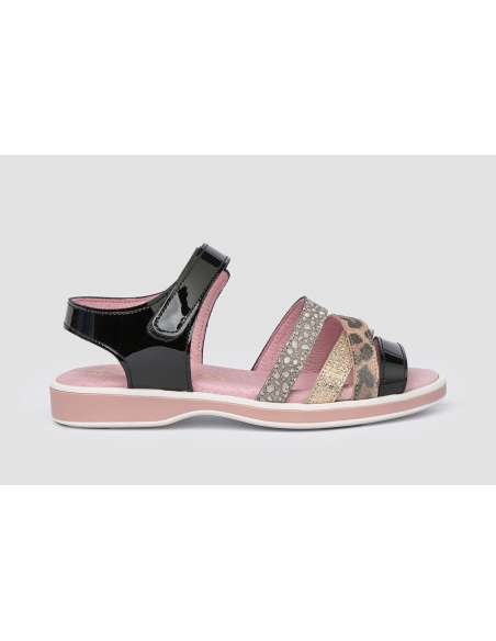 Sandalia en piel Charol con lazo Angelitos 576 negro