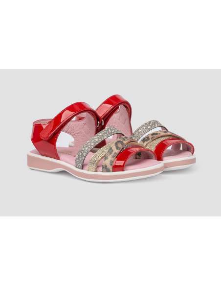 Sandalia en piel Charol con lazo Angelitos 576 rojo