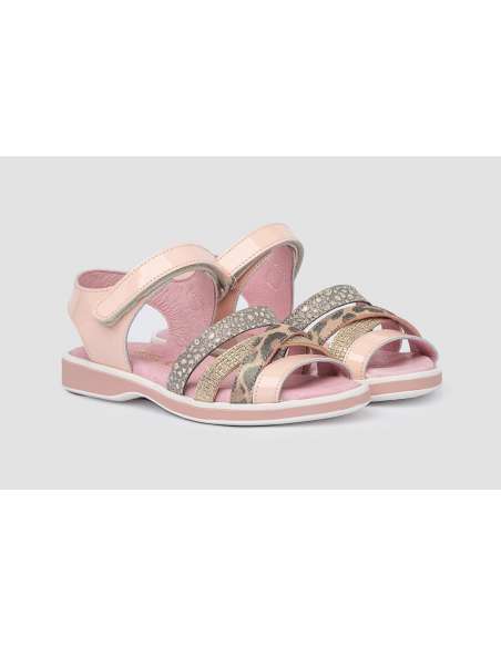 Sandalia en piel Charol con lazo Angelitos 576 rosa