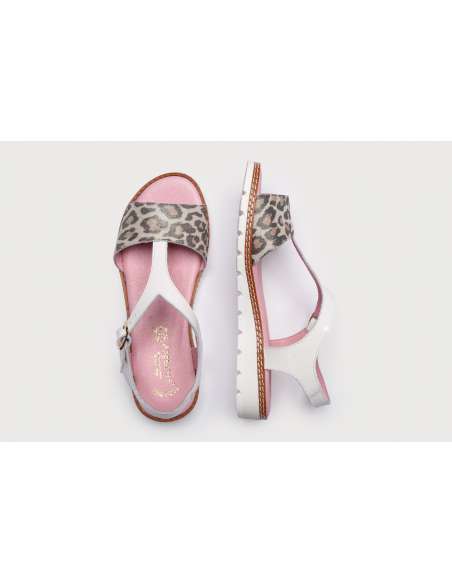 Sandalia en piel Charol con lazo Angelitos 625 leopardo