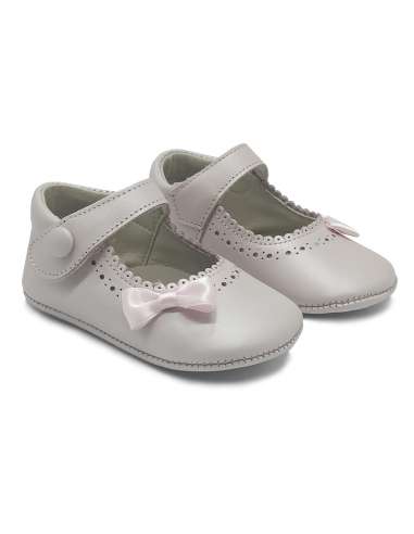 PRAM SHOES WITH VELCRO AND BOW NACAR PINK